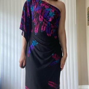 Feathered One shoulder dress